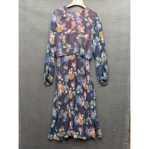 Vintage Blue Floral Dress Blouson Contrasting Lining Union Made Vtg Romantasy